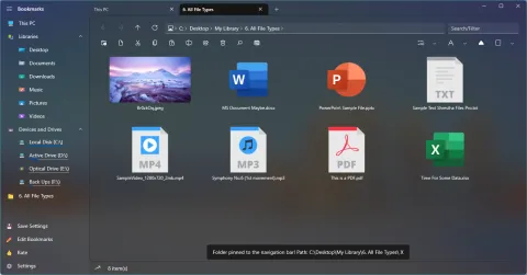 A folder just bookmarked, appearing at the bottom of the bookmarks sidebar with a confirmation message