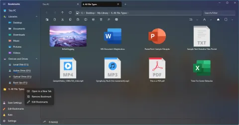 The right-click menu on a bookmark, with Open in a New Tab, Remove Bookmark and Edit Bookmarks