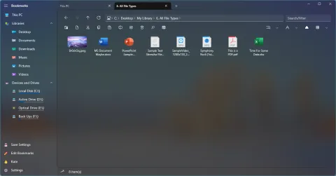 The same files as small icons in one row