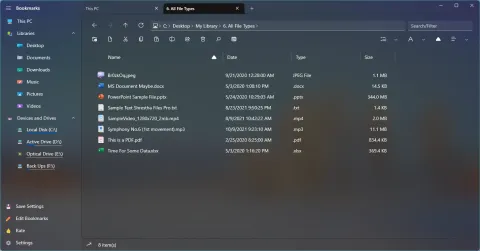The same files in rows with name, date, type and size columns