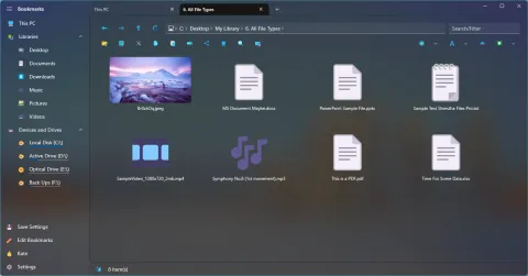 The same folder with colorful font icons for documents, video and music