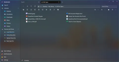 Eight files in two columns of names with small icons