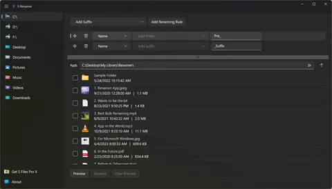 Dragging the divider to resize the rules area and the file list